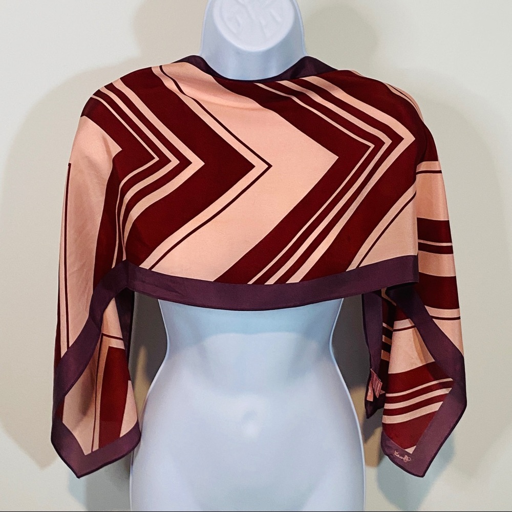 Pink & Burgundy Chevron Pure Silk Versatile Wear Scarf